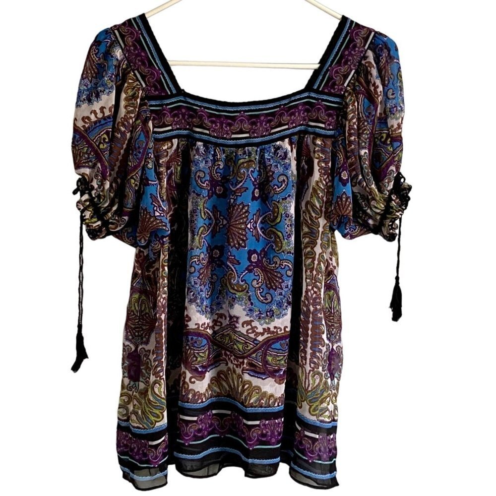 Nicole by Nicole Miller Short Sleeve Top with Tassel Sleeves Size Small